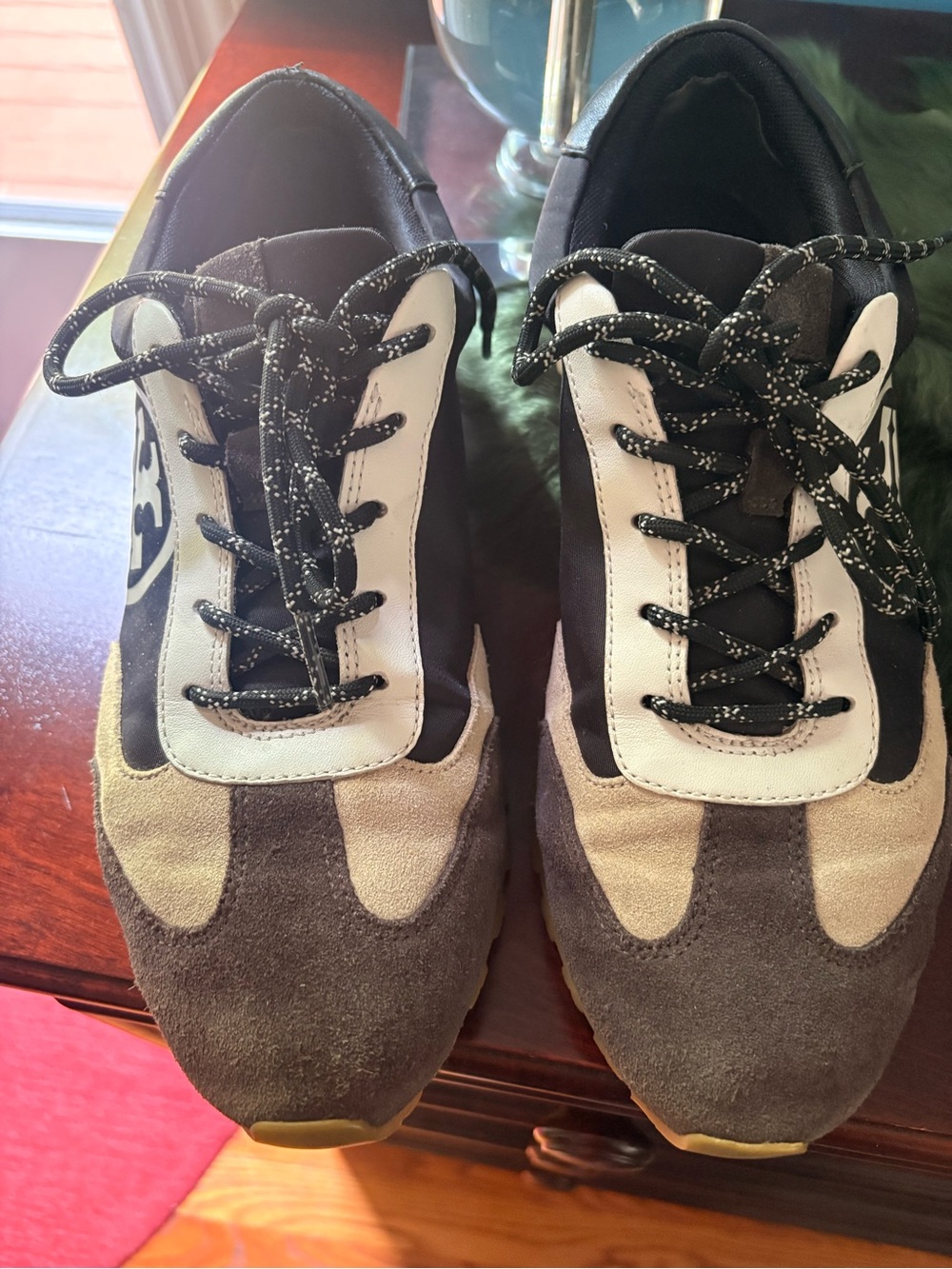 Tory Burch woman, dark blue, Cream and Brown Suede Sneakers